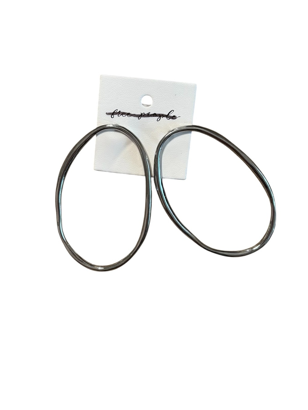 Free People Silver Twisted Oval Hoop Earrings